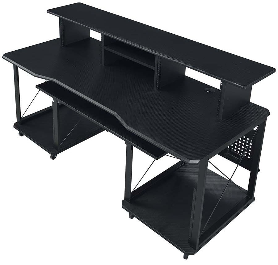 Acme OF00987 Inbox zero denah Megara black finish metal frame black finish wood gaming table station music studio desk