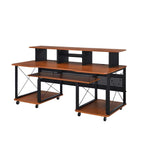 Acme OF00988 Inbox zero denah Megara black finish metal frame cherry finish wood gaming table station music studio desk