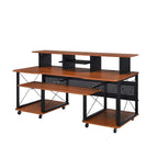 Acme OF00988 Inbox zero denah Megara black finish metal frame cherry finish wood gaming table station music studio desk