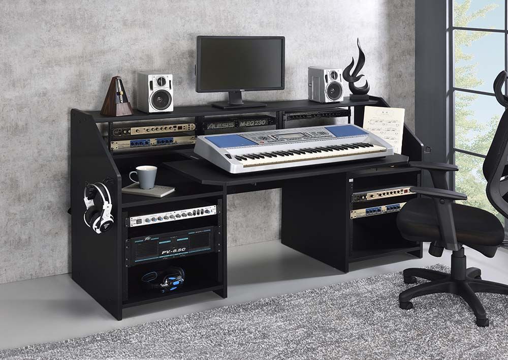 Acme OF00993 Inbox zero denah Annette black finish wood gaming table station music studio desk