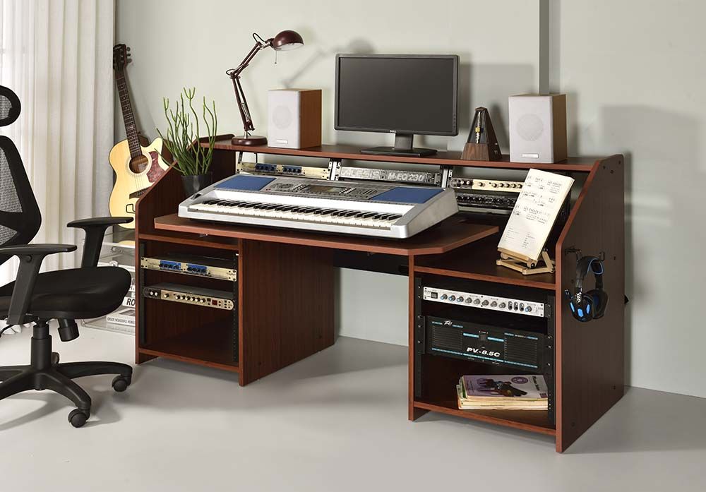 Acme OF00994 Inbox zero denah Annette black and natural finish wood gaming table station music studio desk
