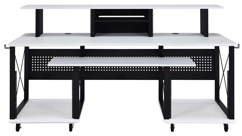 Acme OF00995 Inbox zero denah Megara black finish metal frame white finish wood gaming table station music studio desk