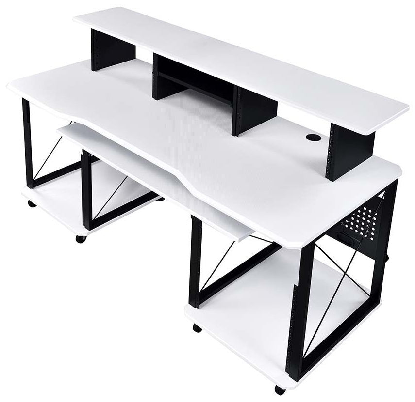 Acme OF00995 Inbox zero denah Megara black finish metal frame white finish wood gaming table station music studio desk