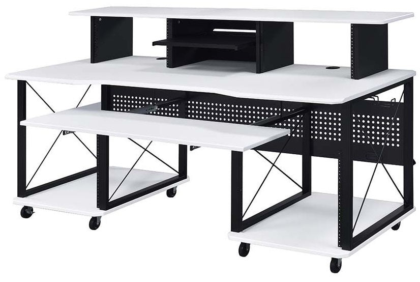 Acme OF00995 Inbox zero denah Megara black finish metal frame white finish wood gaming table station music studio desk