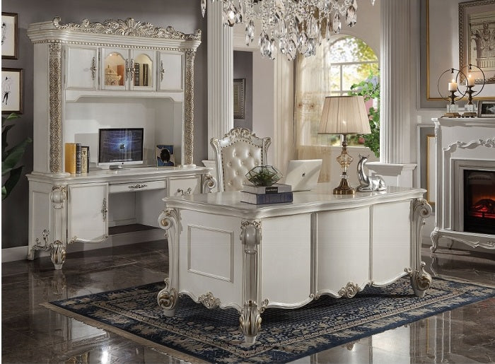 Acme OF01517 Vendome antique pearl finish wood detailed carvings ornate office executive desk