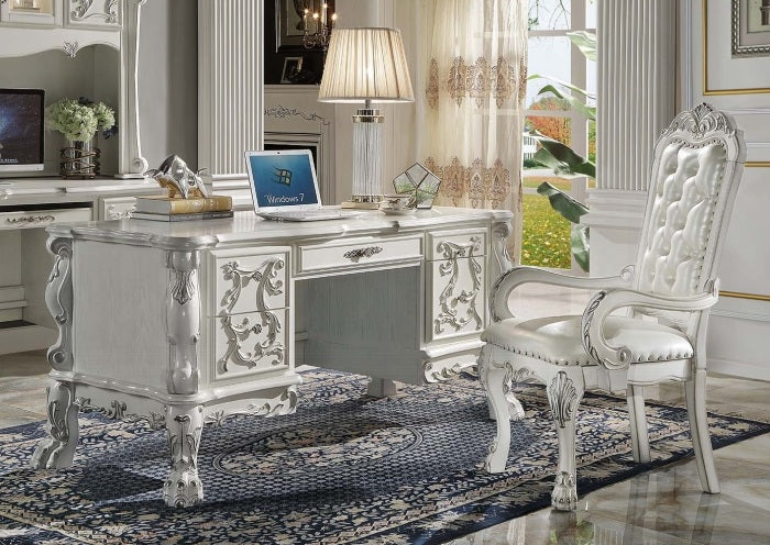 Acme OF01715 Dresden bone white finish wood detailed carvings ornate executive office desk