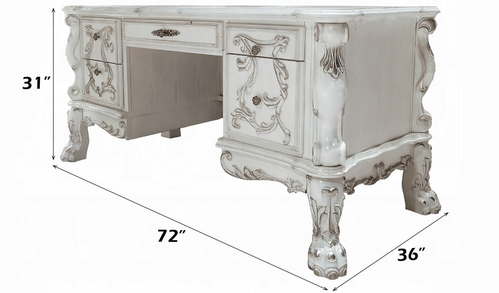 Acme OF01715 Dresden bone white finish wood detailed carvings ornate executive office desk