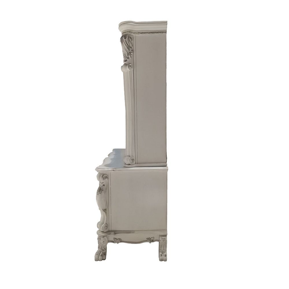Acme OF01717 2 pc Dresden Bone white finish wood detailed carvings ornate office Hutch and credenza desk