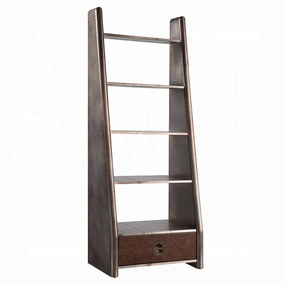 Acme OF02405 Brancaster aluminum metal frame with top grain leather inserts bookcase