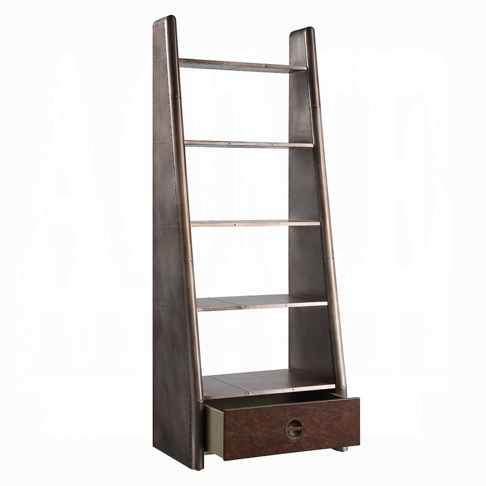 Acme OF02405 Brancaster aluminum metal frame with top grain leather inserts bookcase