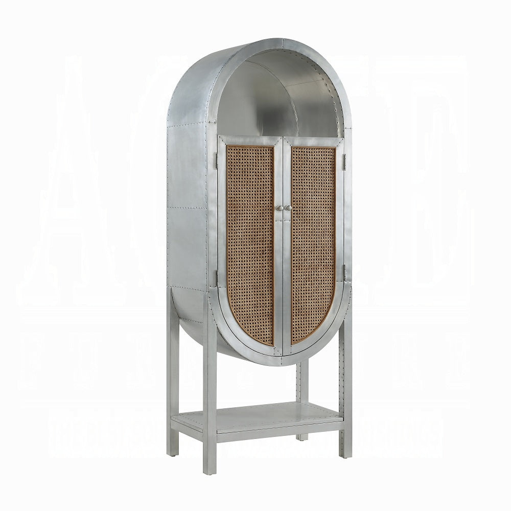 Acme OF02406 Brancaster ogden aluminum metal frame with rattan insert doors bookcase