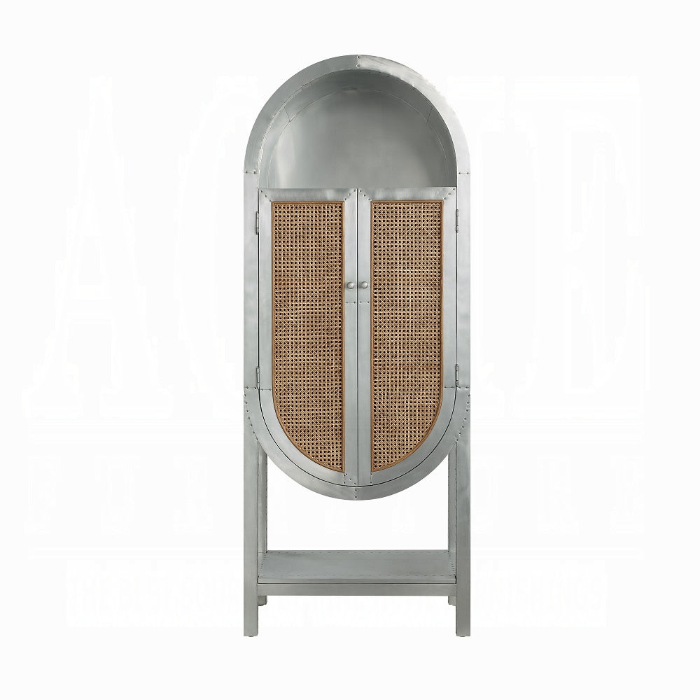 Acme OF02406 Brancaster ogden aluminum metal frame with rattan insert doors bookcase