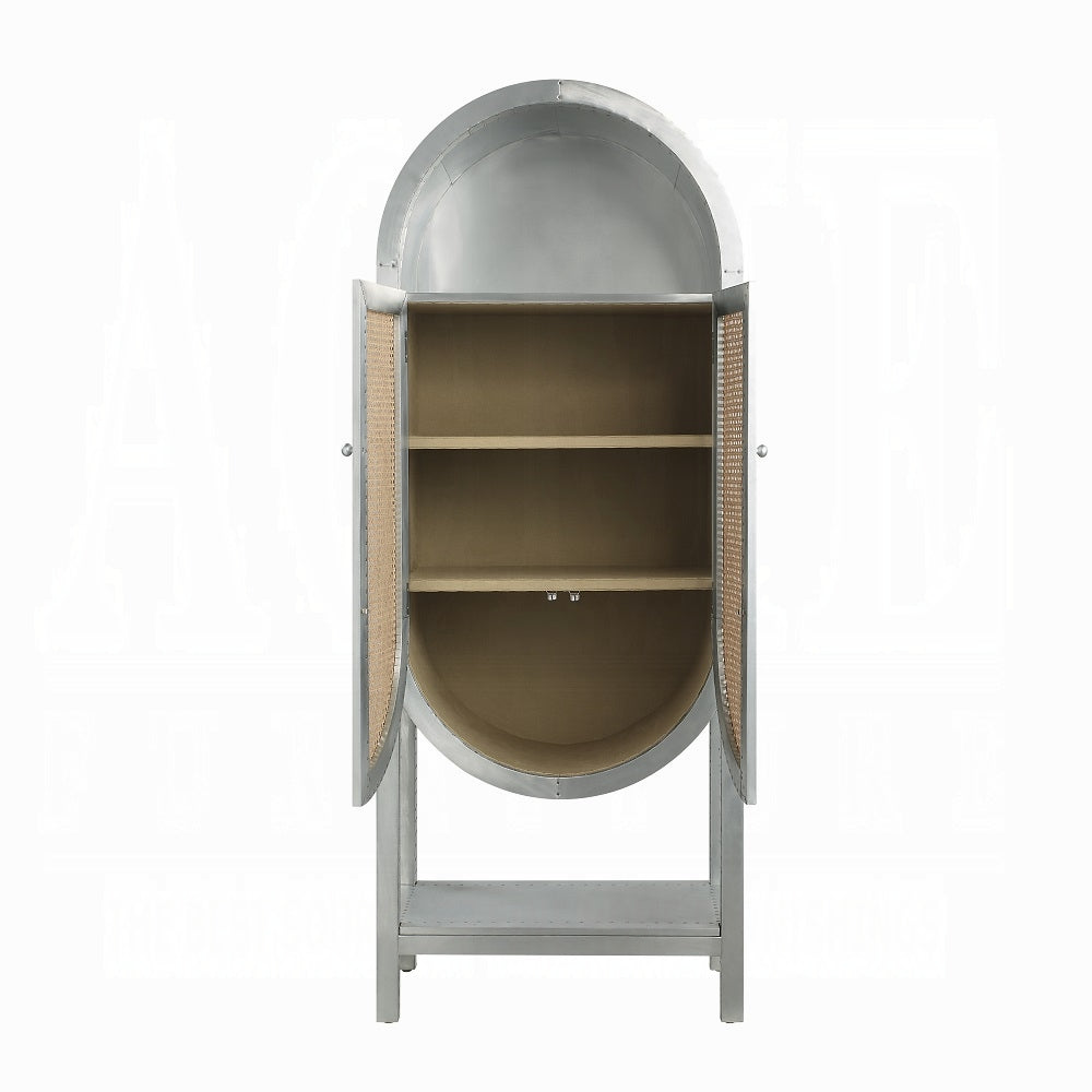 Acme OF02406 Brancaster ogden aluminum metal frame with rattan insert doors bookcase