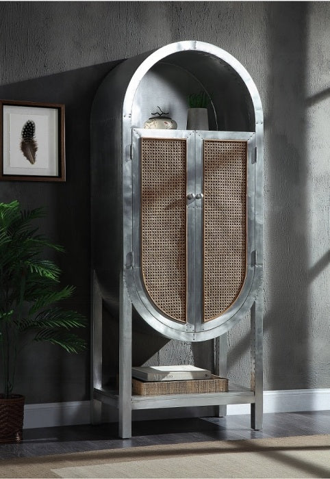 Acme OF02406 Brancaster ogden aluminum metal frame with rattan insert doors bookcase