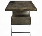 Acme OF02586 Brancaster bronze aluminum metal frame with riveted design oak finish wood executive desk