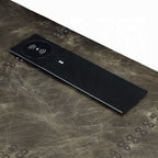 Acme OF02586 Brancaster bronze aluminum metal frame with riveted design oak finish wood executive desk