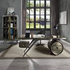 Acme OF02586 Brancaster bronze aluminum metal frame with riveted design oak finish wood executive desk