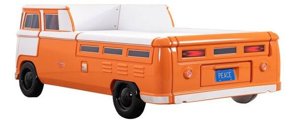 FOA7726OR Hokku designs axel orange peace bus VW style design twin size kids bed w/ LED lights and sounds
