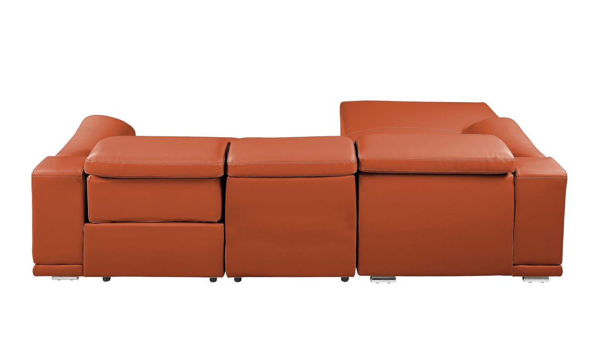DivanItalia Camel Italian Leather 3-Piece Power Reclining Sectional with Chaise – 9762CM-3PC-CH