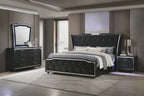 Lorient Black Velvet 4-Piece Queen Bedroom Set LED Wingback Bed USB Nightstand – 223161Q-S4
