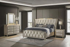 Coaster Lorient Ivory & Camel Velvet 4-Piece Queen Bedroom Set with LED Wingback Bed – 222661Q-S4
