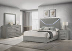 Ives Grey High Gloss Finish Wood 4-Piece Queen Bedroom Set Diamond Tile Emboss Touch LED Lighting Felt-Lined Drawers – 224971Q-S4