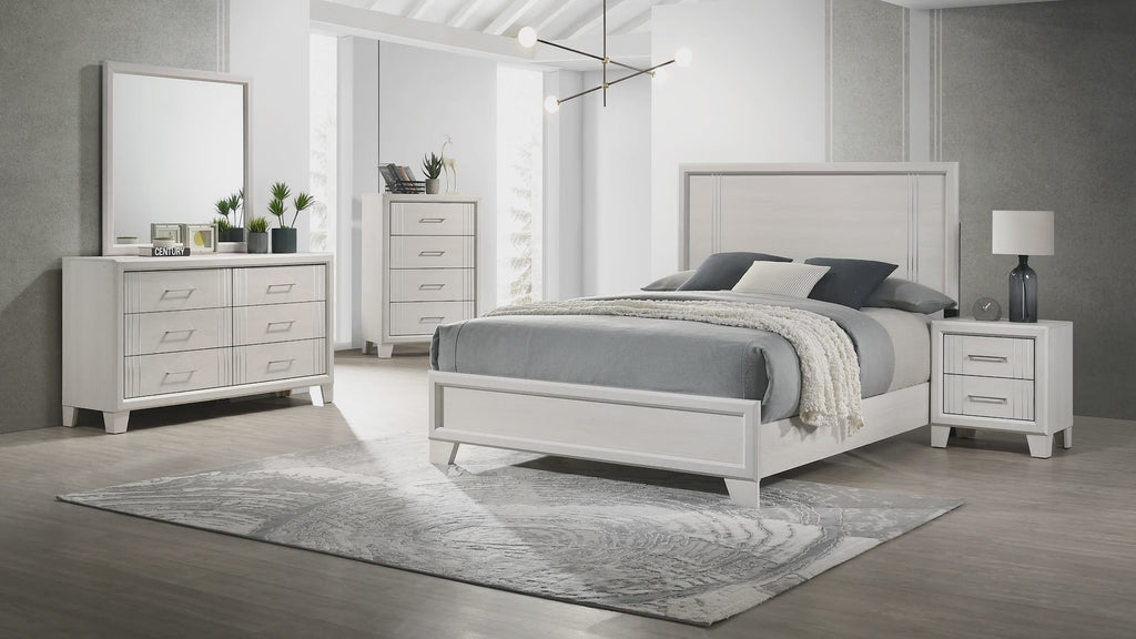 Crown mark B9230 4 pc Charlie rich lusterous off white finish wood silver metal accents finish modern style queen bedroom set