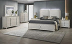 Acme Laveda Pearl White Wood & Fabric Padded LED Lighting Headboard Queen Bedroom Set – Bed, Nightstand, Dresser & Mirror – BD03792Q-4PC