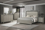 Lennox Light Grey Finish Wood 4-Piece Queen Bedroom Set with Fabric Headboard & Silver Trimmed Accents – 00-1248-4PC
