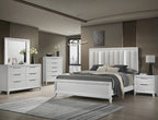 Cressida 4-Piece White Wood Silver Trim LED Boucle Tufted Queen Bedroom Set – B7300