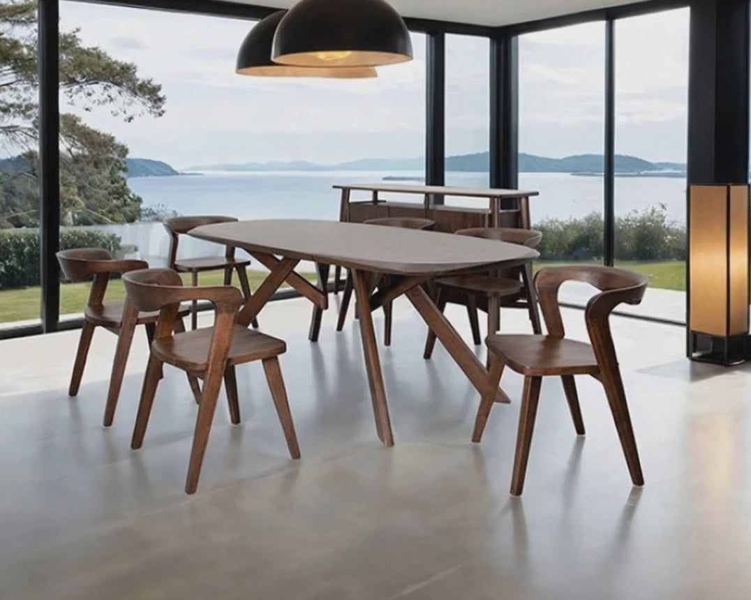 Furniture of America Sargans Rich Walnut Finish Wood Mid-Century Modern Oval Dining Table 7-Piece Set – FM30006WN-OT-7PC-W