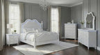 Swindon 4-Piece Pearl White Finish Wood Victorian Style Queen Bedroom Set with Padded LED Headboard & Rope Twist Carvings – FM74007WH-4PC