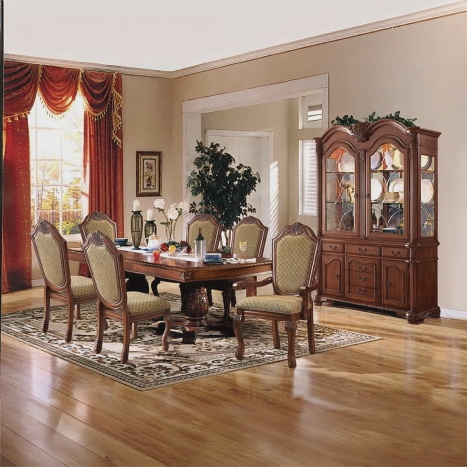Chateau de Ville Cherry Finish Wood 7-Piece Double Pedestal Dining Table Set – 04075-7PC