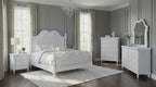 Swindon 4-Piece Pearl White Finish Wood Victorian Style Queen Bedroom Set with Padded LED Headboard & Rope Twist Carvings – FM74007WH-4PC