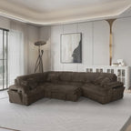 4-Piece Chocolate Corduroy Sectional Sofa with Cuddler Chaise, Pop-Up Sleeper, USB Ports & Cup Holders - 8241