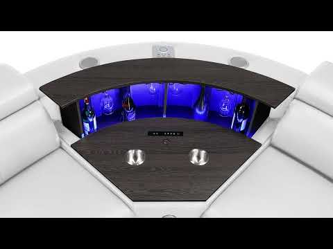 7 pc Nova ice faux leather power motion sectional sofa with pop up bar refrigerator bluetooth and LED