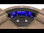 7 pc Nova caramel faux leather power motion sectional sofa with pop up bar refrigerator bluetooth and LED