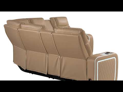 3 pc Electra caramel faux leather power motion sectional sofa with massagers and LED , USB charging, LEDS , cup holders