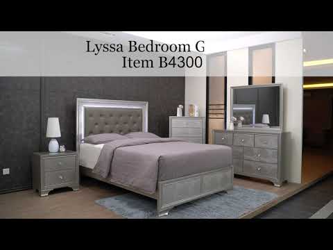 Lyssa 4-Piece Champagne Wood Queen LED Bedroom Set – B4300