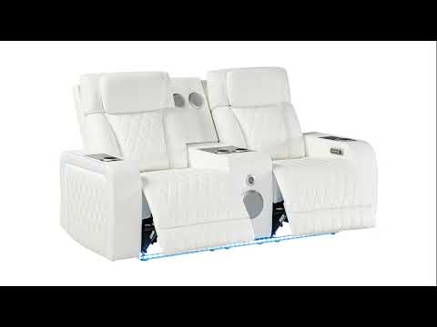 2 pc Electra white faux leather power motion sofa and love seat with massagers and LED , wireless charging, LEDS , cup holders