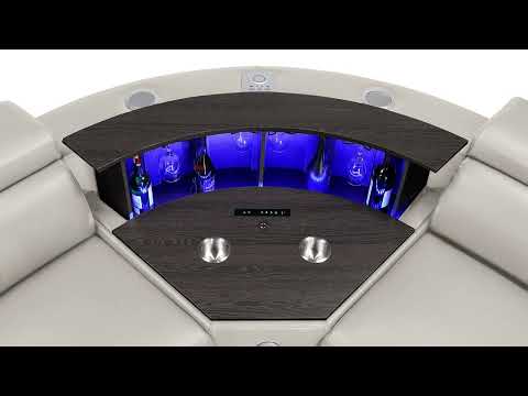 7 pc Nova grey faux leather power motion sectional sofa with pop up bar refrigerator bluetooth and LED