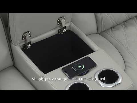 3 pc Fortuner grey faux leather power motion sectional sofa with massagers and LED , Wireless charging, cup holders Bluetooth speakers