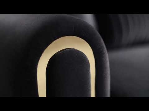 2 pc Ruby black fabric upholstered rounded arms gold trim accents sofa and love seat set with sleeper and storage