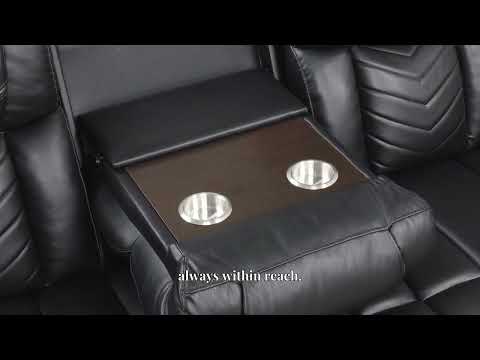 Challenger Black Faux Leather 2-Piece Power Motion Sofa and Love Seat with USB, LED & Bluetooth – Matrix