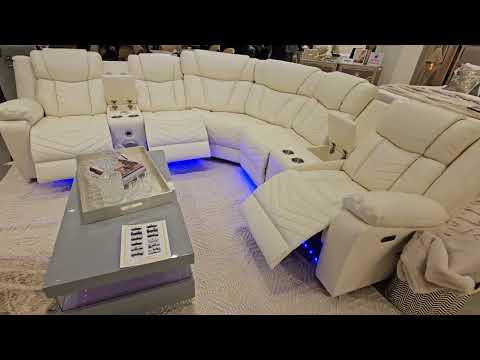 3 pc Challenger ice faux leather power motion sectional sofa with LED , USB charging, cup holders Bluetooth speakers