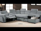 6 pc Harvey grey fabric power motion sectional sofa with usb charging storage arm sleeper and storage chaise