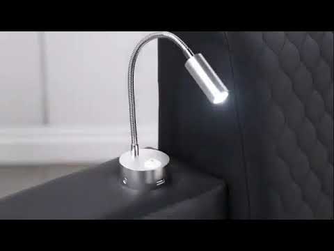 Zoya black faux leather modern Queen bed with reading lights massage lounge and bluetooth speakers