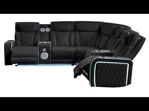 3 pc Electra black faux leather power motion sectional sofa with massagers and LED , USB charging, LEDS , cup holders