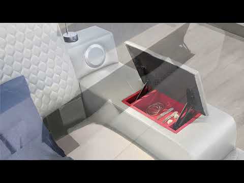 Zoya ice faux leather modern Queen bed with reading lights massage lounge and bluetooth speakers
