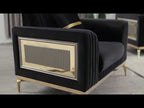 Antigua Black Fabric 2-Piece Sofa and Love Seat Set with Geometric Pattern Arms & Gold Trim – Matrix